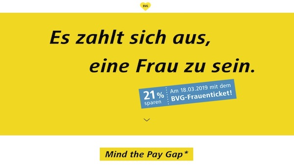 男女の賃金格差が21 %のドイツ　 「イコール・ペイ・デイ」にベルリン交通が女性を21％割引へ